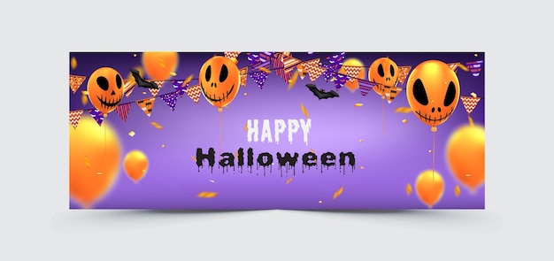 Halloween holiday banner or party invitation with Jack O' Lantern pumpkin party decorations