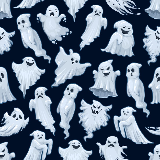 Vector halloween holiday cartoon ghost seamless pattern