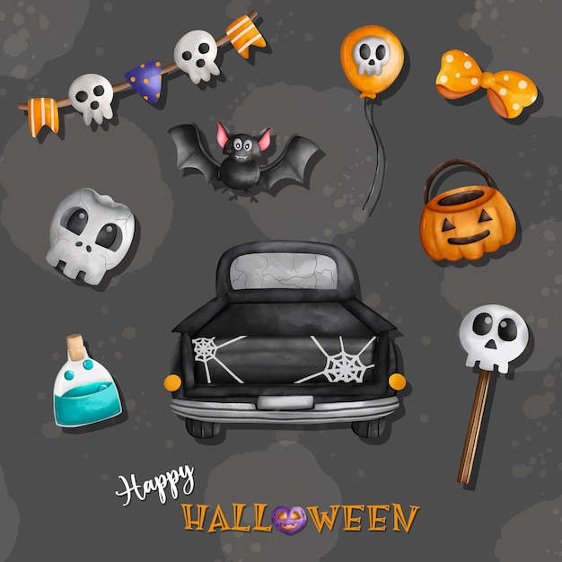 Halloween holiday compositions illustration halloween\
decorations collection happy halloweenxdxa