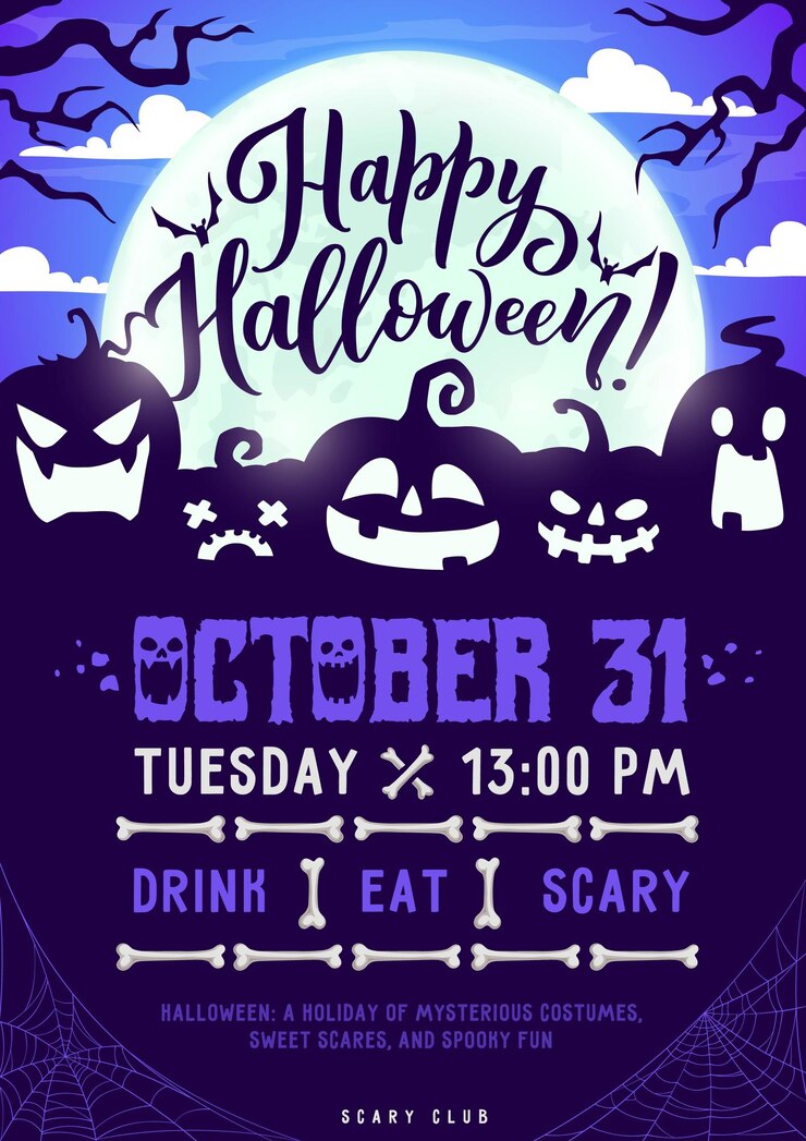 Vector ハロウィーン・パーティーのフライヤーに南瓜が描かれています