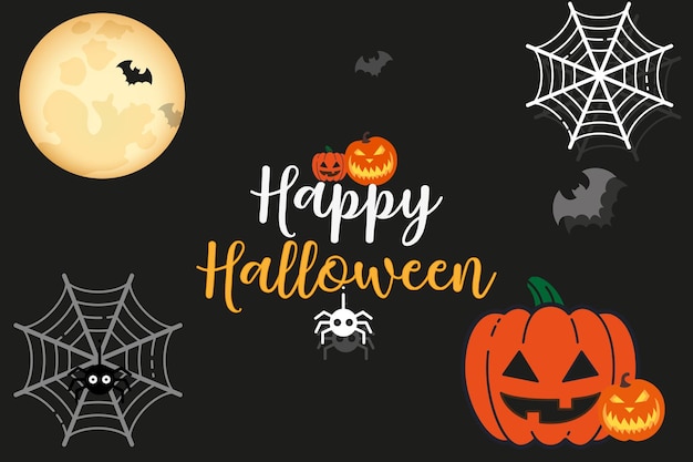 Halloween holiday poster. Happy Halloween text Full moon with the dark background.