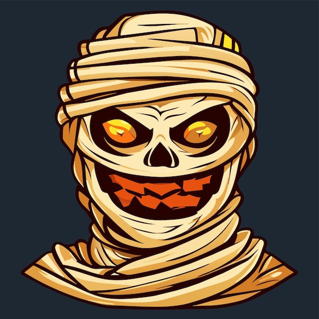 Vector halloween hoofd mummie stoner schedel grim reaper hand getekende cartoon sticker geïsoleerde illustratie