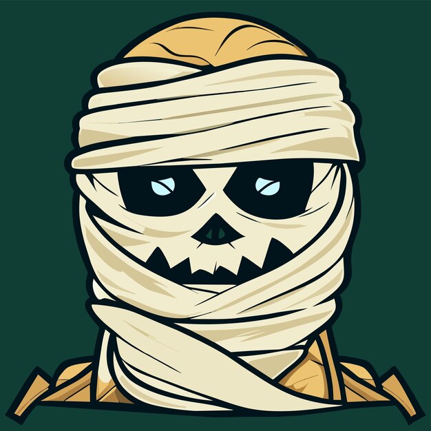 Vector halloween hoofd mummie stoner schedel grim reaper hand getekende cartoon sticker geïsoleerde illustratie