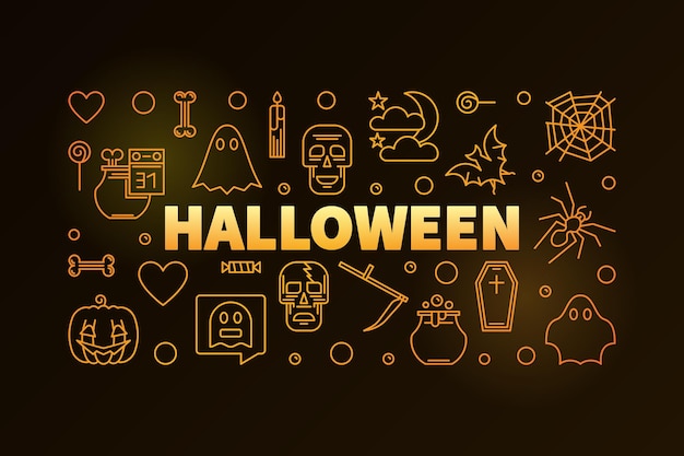 ハロウィーン水平ベクトル休日黄色ライン バナー