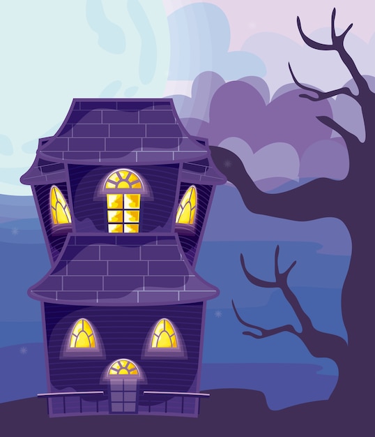 Vector halloween horror house on halloween scene