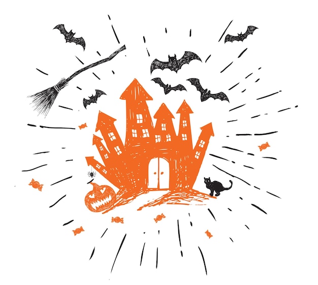 Halloween horror nacht vector achtergrond Hand getekende illustratie