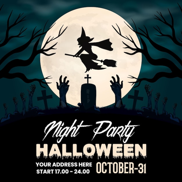 Halloween horror night party promotion social media banner  design. Perfect for social media banner