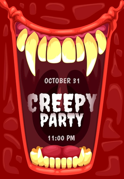 Vector halloween horror party invitation, vampire mouth