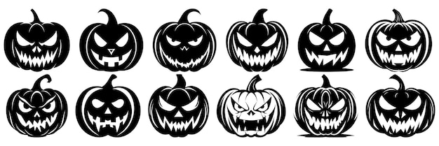 Halloween horror pumpkin silhouettes set large pack of vector silhouette design isolated background