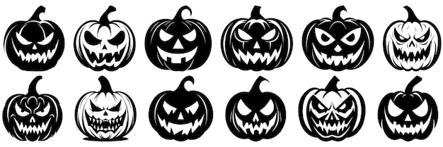 Halloween horror pumpkin silhouettes set large pack of vector silhouette design isolated background