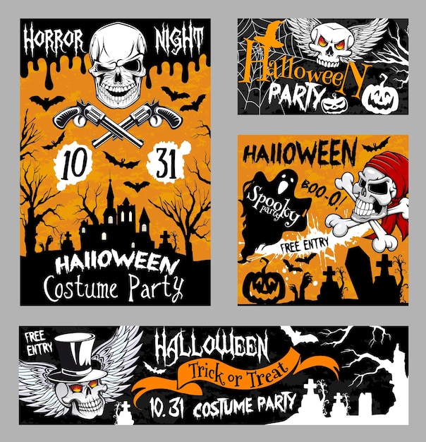 Halloween horror skull poster night party design