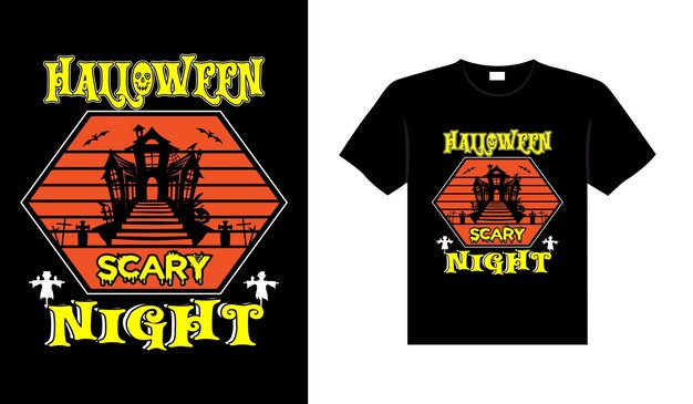 Design di t-shirt vintage horror di halloween, design tipografico di grafica vettoriale modello di stampa spaventoso