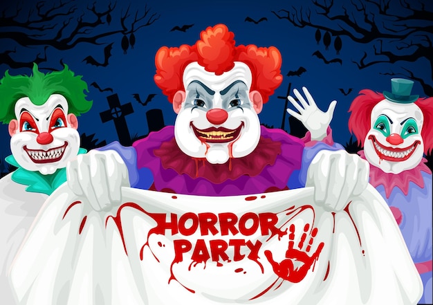 Halloween-horrorfeest met enge clowns, jokers