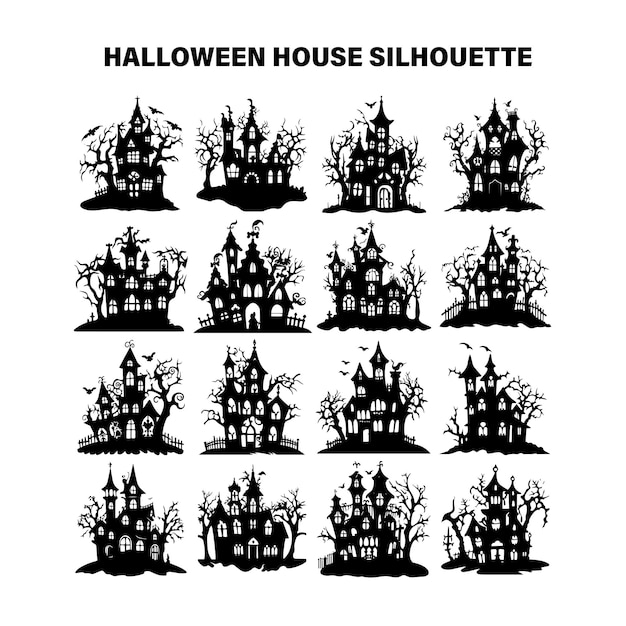 Halloween house icon set in black and white