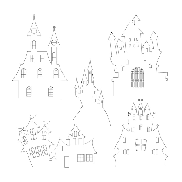 Halloween house line art illustrazione vettoriale per la pagina da colorare