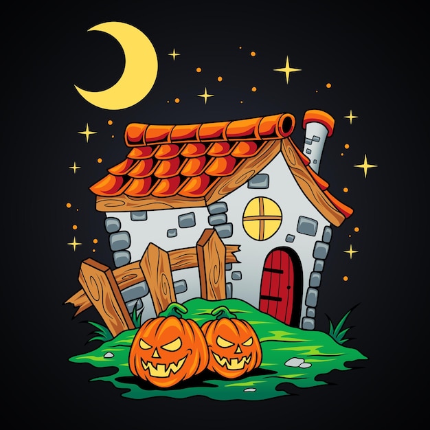 Vector halloween house and pumpkin
