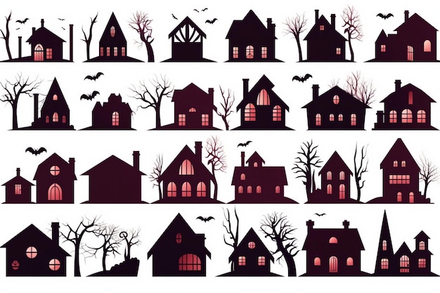 Halloween house silhouettes stock vector