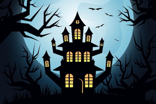 Vector halloween-huis in plat ontwerp