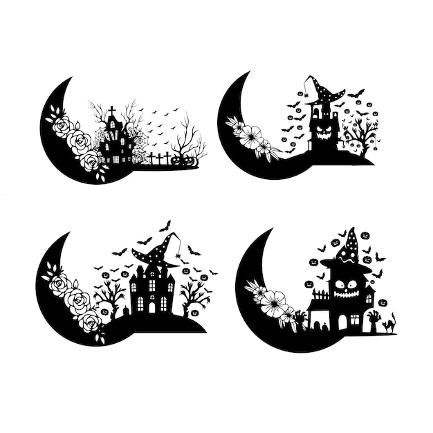 Halloween huis maan silhouet