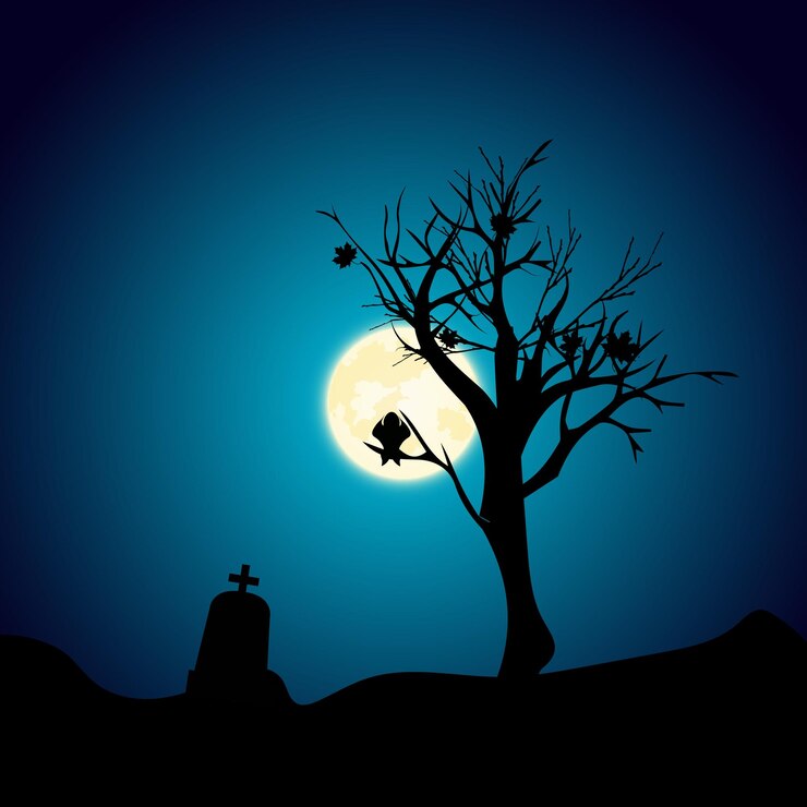 Vector halloween hunted moon night flat design