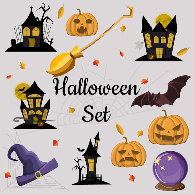 Halloween icon background with round frame. Template for packaging, postcards, posters, menus