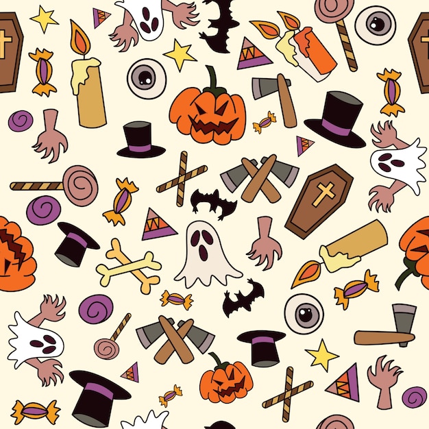 halloween icon seamless pattern