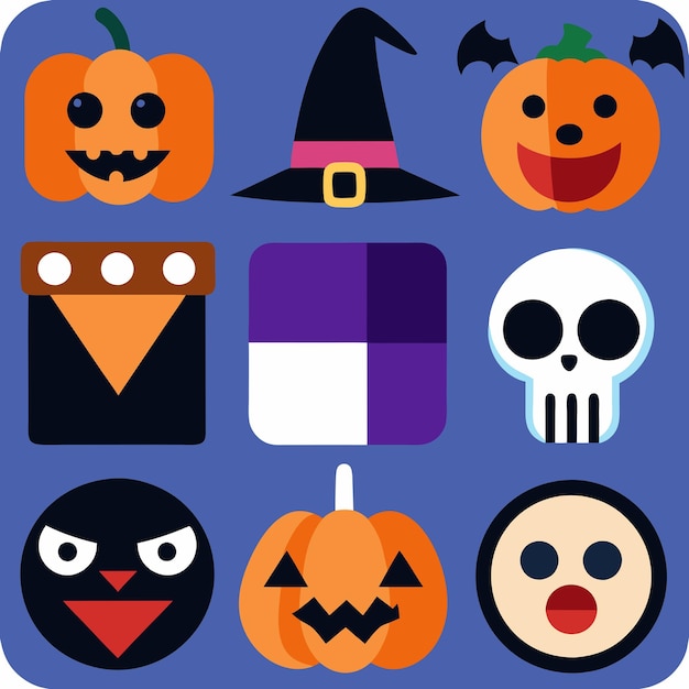 Halloween Icon Set Cartoon Vector Icon Illustration Halloween Festival Concept Premium (Концепция фестиваля Хэллоуина)