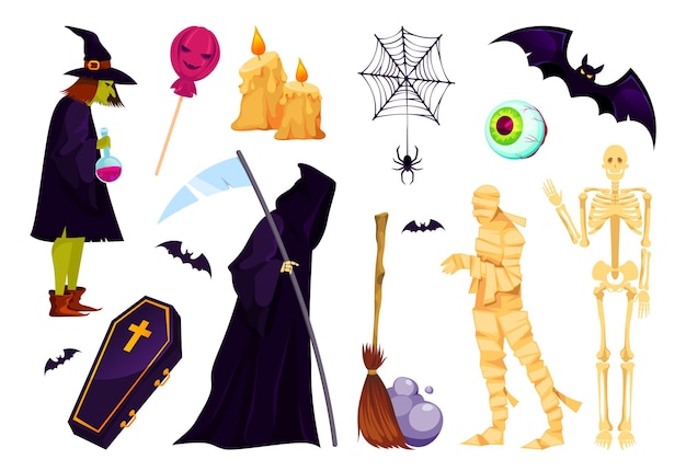 Vector halloween icon set fantasy characters and symbols