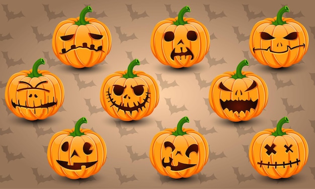 Halloween icon set of pumpkins vector