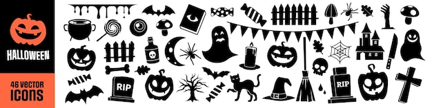 Halloween icon set silhouette style