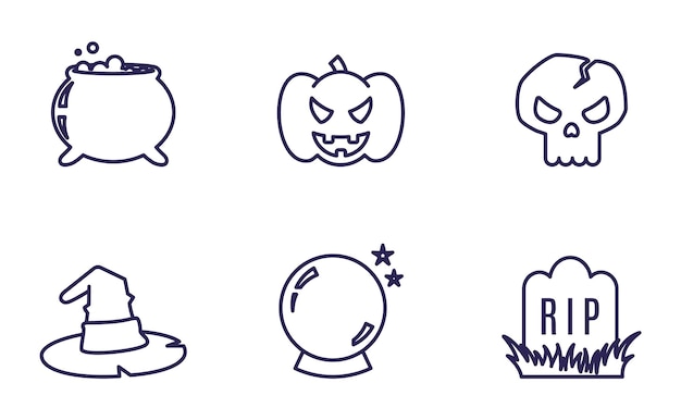 Halloween icons scary illustration vector nightmare set