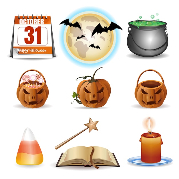 Vector halloween icons set. vector colorful cartoon icons isolated