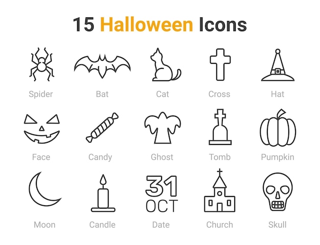 Halloween icons set of vector signs and symbols Halloween celebration icons shapes symbols