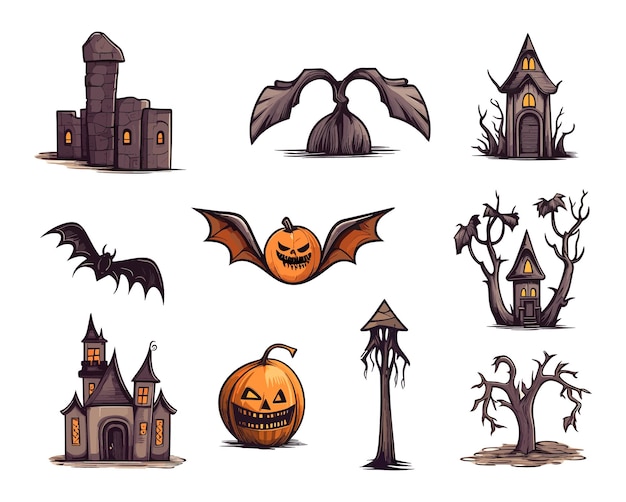 Vector halloween icons in a vintage style illustration