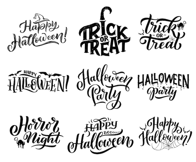 Vector halloween icons with greeting wishes lettering