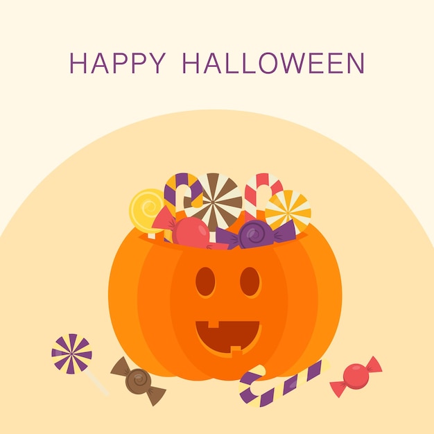 Halloween-illustratie met schattige pompoen en snoep
