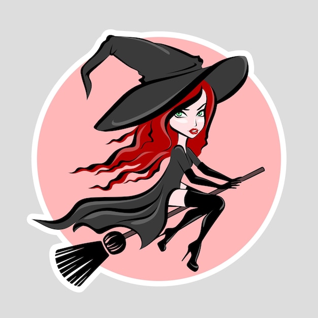 Halloween-illustratie van een heks als sticker, print of patroon voor modeontwerp of grafisch ontwerp