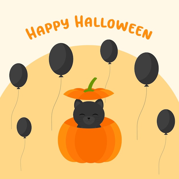 Halloween-illustratie van schattige kat in de pompoen