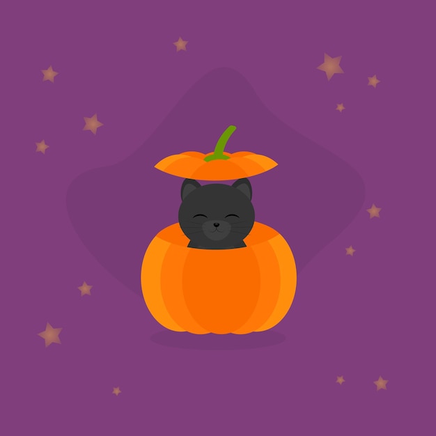 Halloween-illustratie van schattige kat in de pompoen