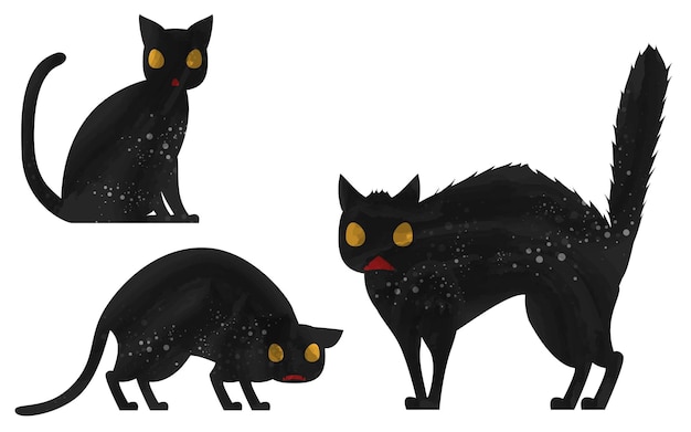 Halloween-illustraties Black Cat Set Intimidatie en angst Normaal hart