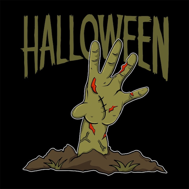 Halloween illustration hand of zombie isolated dark background