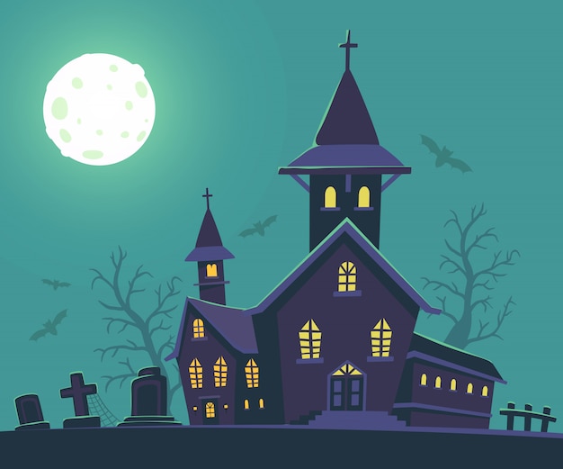 halloween illustration of haunted house