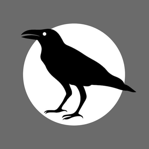 Хэллоуин иллюстрация черной вороны на белом круге в виде наклейки, печати, обоев или узора