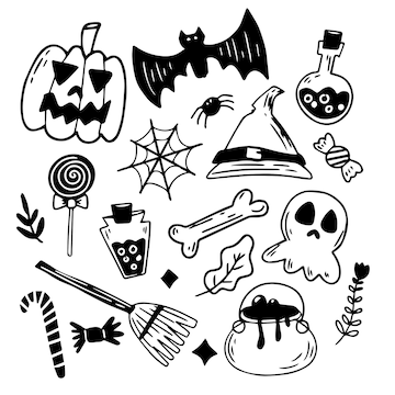 Doodle Halloween desenhar elementos gráficos de terror 675869 Vetor no  Vecteezy