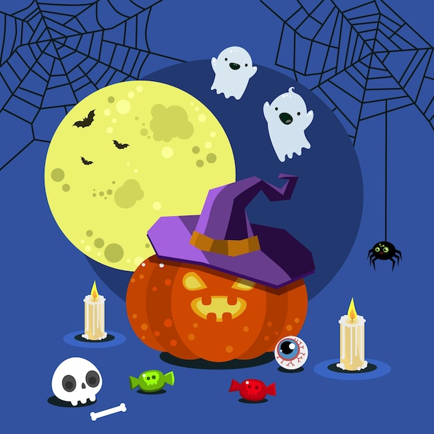 Halloween illustration. poster for halloween party night. flat design, vector illustration.