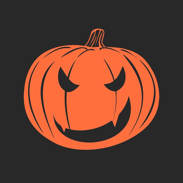 Halloween illustration of a scary orange pumpkin as sticker, print or pattern. Jack Head lantern