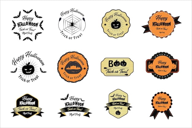 Halloween illustration, vector set of happy halloween vintage badges, logos emblems and labels