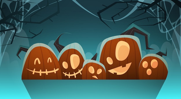 Halloween illustration with different pumpkins traditional decoration