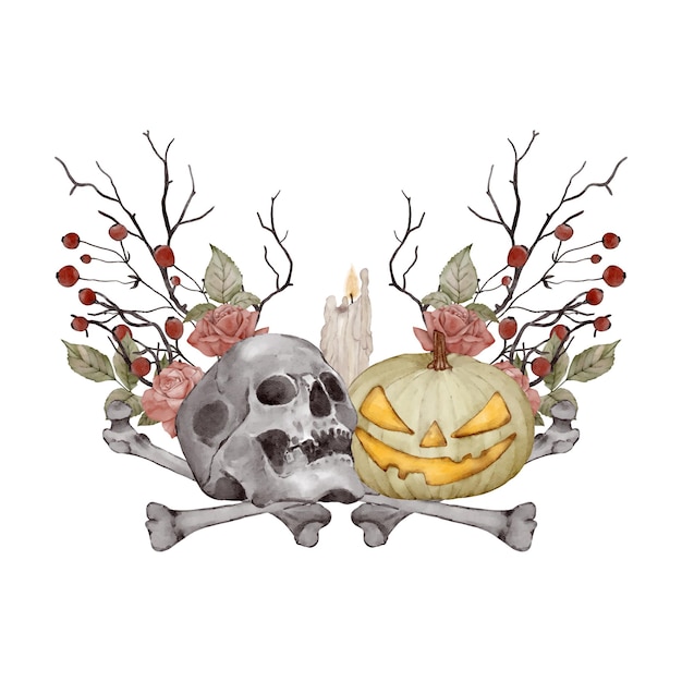 Vector halloween illustration with skulls