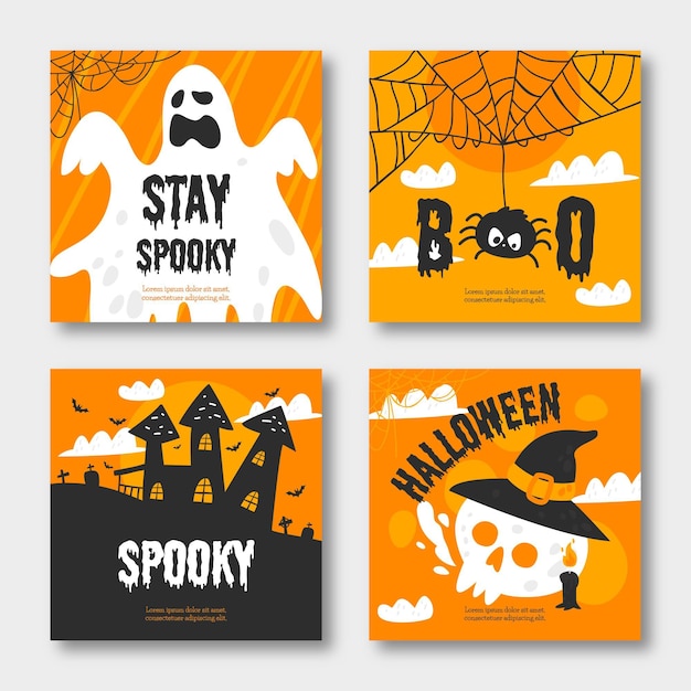 Vector halloween instagram post collection